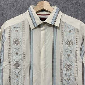 Vintage‎ Contigo Embroidered Stripe Button Up Shirt Cream Blue Western Men's L